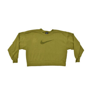 Nike Women's Small Green Cropped Sweatshirt Fleece Pullover Terry Swoosh Logo